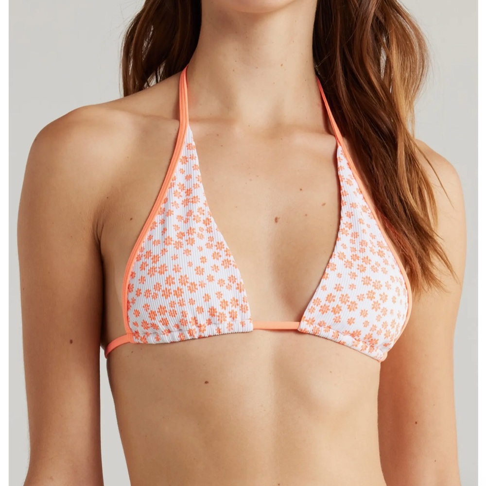 Kulani Kinis Orange Fantasy Bind Tie Halter Bikini Top NWT